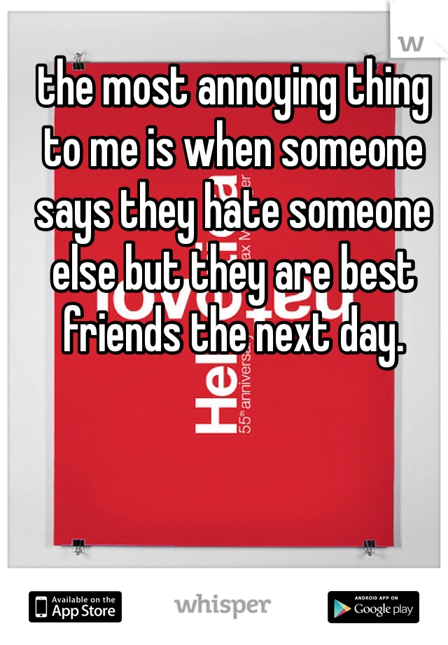 the most annoying thing to me is when someone says they hate someone else but they are best friends the next day.