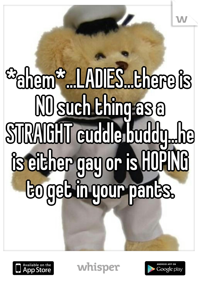 *ahem*...LADIES...there is NO such thing as a STRAIGHT cuddle buddy...he is either gay or is HOPING to get in your pants.