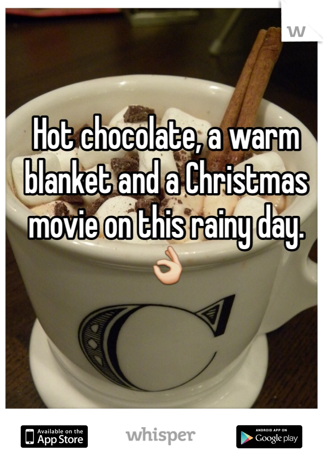 Hot chocolate, a warm blanket and a Christmas movie on this rainy day. 👌