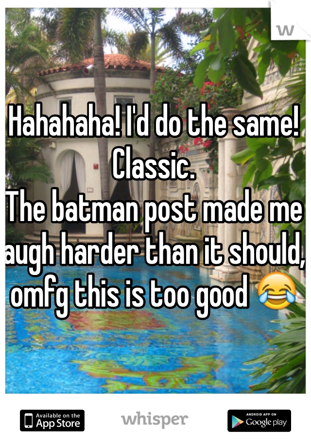 Hahahaha! I'd do the same! Classic.
The batman post made me laugh harder than it should, omfg this is too good 😂