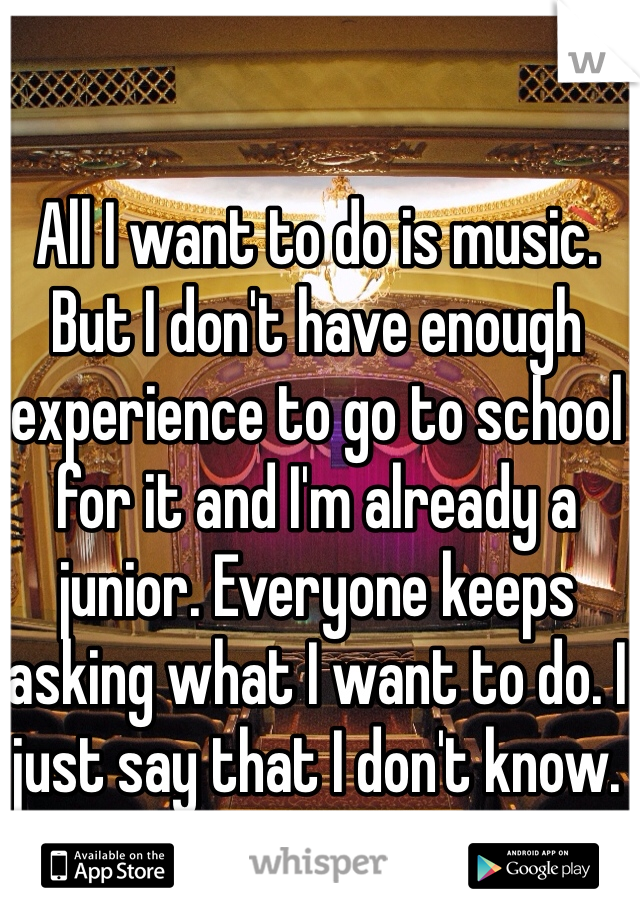 All I want to do is music. But I don't have enough experience to go to school for it and I'm already a junior. Everyone keeps asking what I want to do. I just say that I don't know.