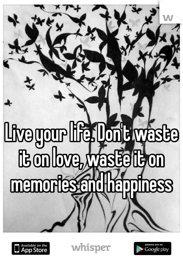 Live your life. Don't waste it on love, waste it on memories and happiness