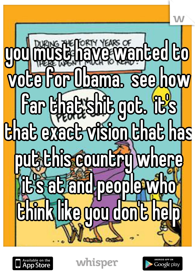 you must have wanted to vote for Obama.  see how far that shit got.  it's that exact vision that has put this country where it's at and people who think like you don't help