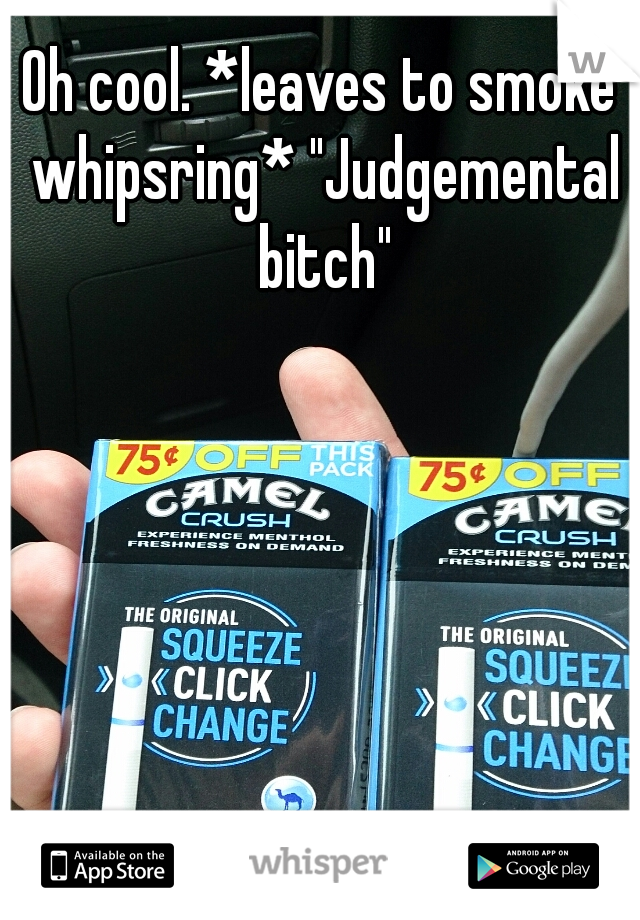 Oh cool. *leaves to smoke whipsring* "Judgemental bitch"