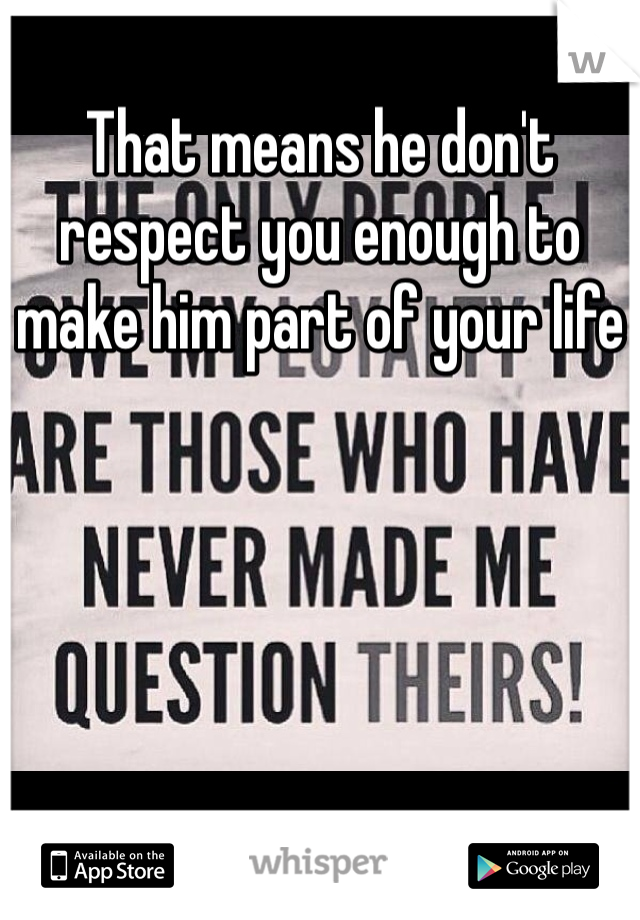 That means he don't respect you enough to make him part of your life 
