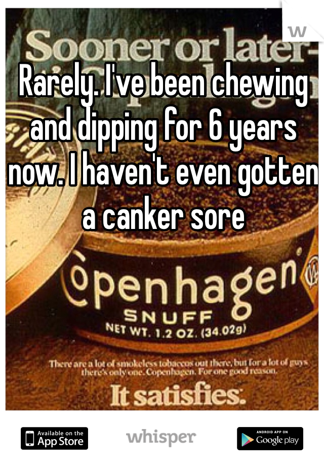 Rarely. I've been chewing and dipping for 6 years now. I haven't even gotten a canker sore