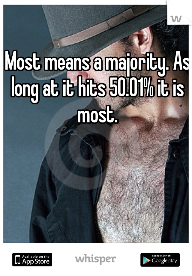 Most means a majority. As long at it hits 50.01% it is most. 