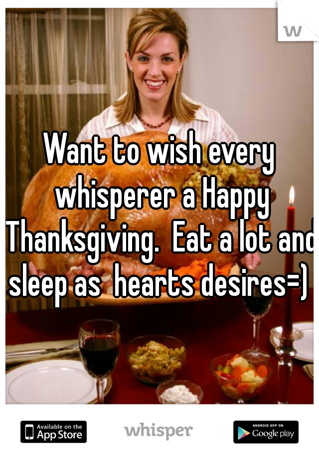 Want to wish every whisperer a Happy Thanksgiving.  Eat a lot and sleep as  hearts desires=) 