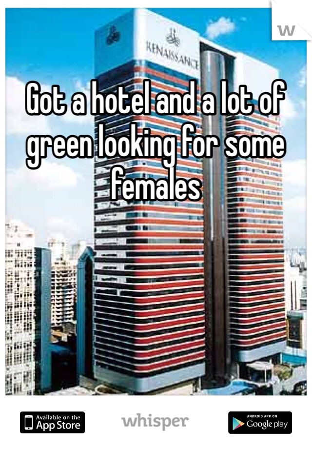 Got a hotel and a lot of green looking for some females 