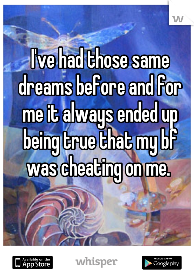 I've had those same dreams before and for me it always ended up being true that my bf was cheating on me. 