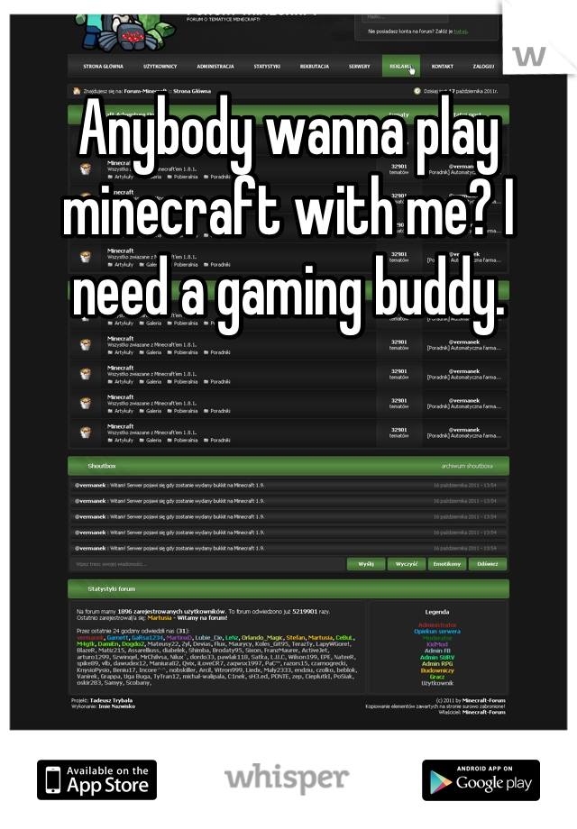 Anybody wanna play minecraft with me? I need a gaming buddy.