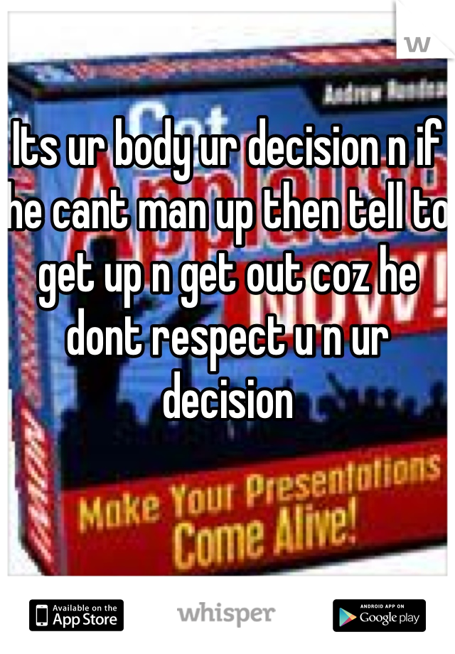 Its ur body ur decision n if he cant man up then tell to get up n get out coz he dont respect u n ur decision