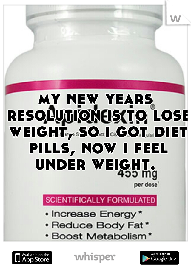 my new years resolution is to lose weight, so i got diet pills, now i feel under weight. 