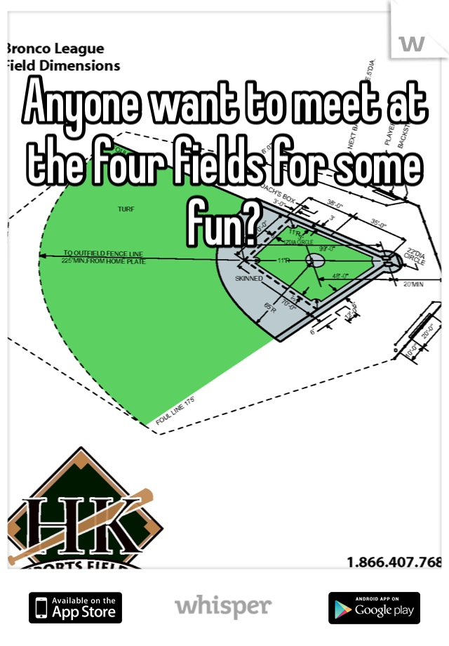 Anyone want to meet at the four fields for some fun? 