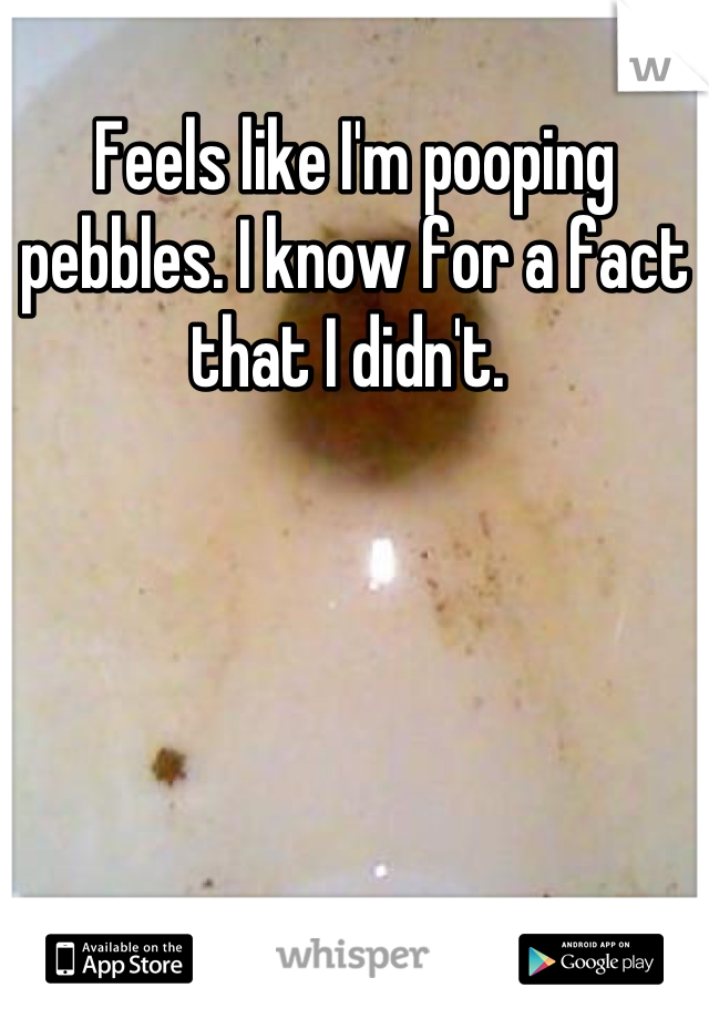 Feels like I'm pooping pebbles. I know for a fact that I didn't. 