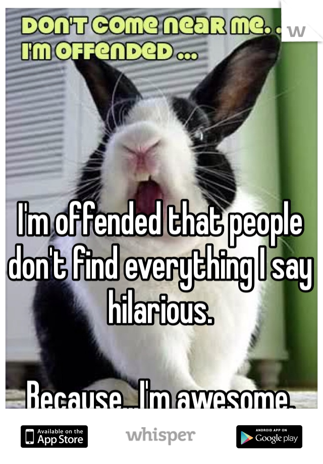 I'm offended that people don't find everything I say hilarious. 

Because...I'm awesome. 