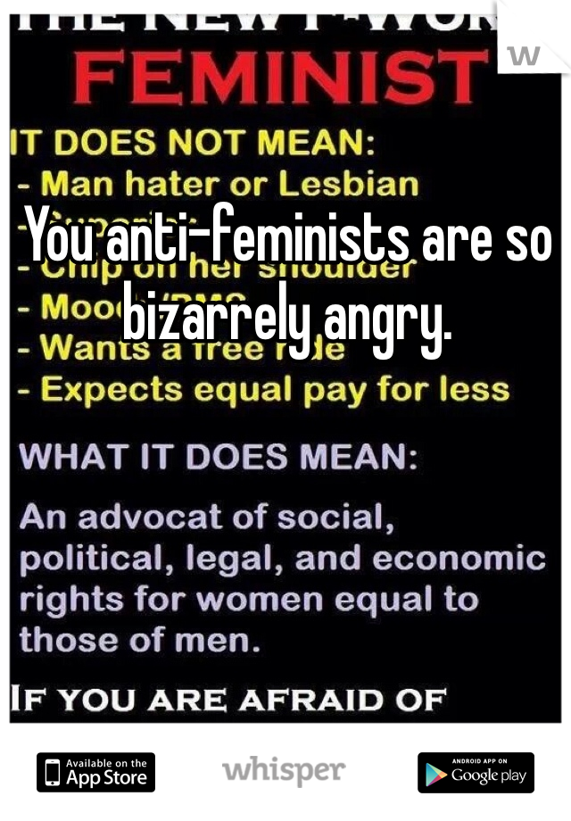 You anti-feminists are so bizarrely angry. 