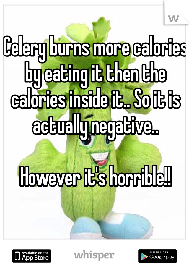 Celery burns more calories by eating it then the calories inside it.. So it is actually negative.. 

However it's horrible!!