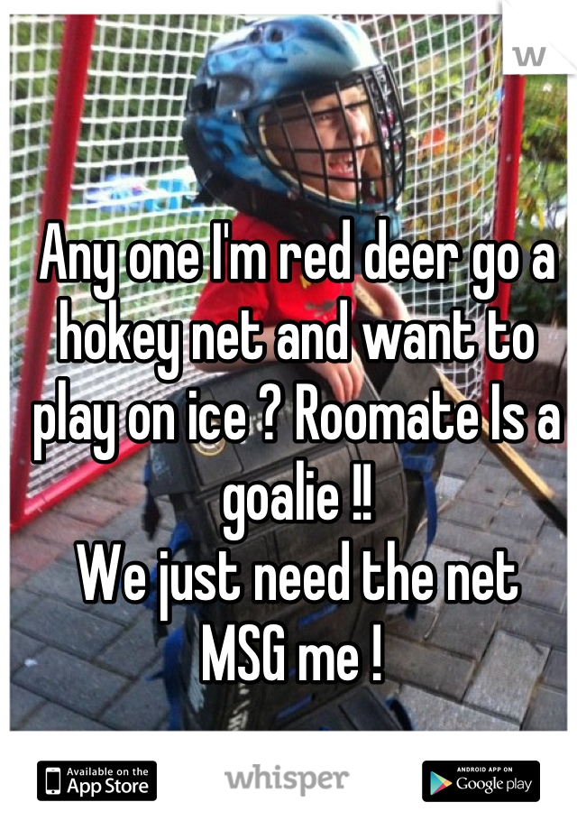 Any one I'm red deer go a hokey net and want to play on ice ? Roomate Is a goalie !! 
We just need the net 
MSG me ! 