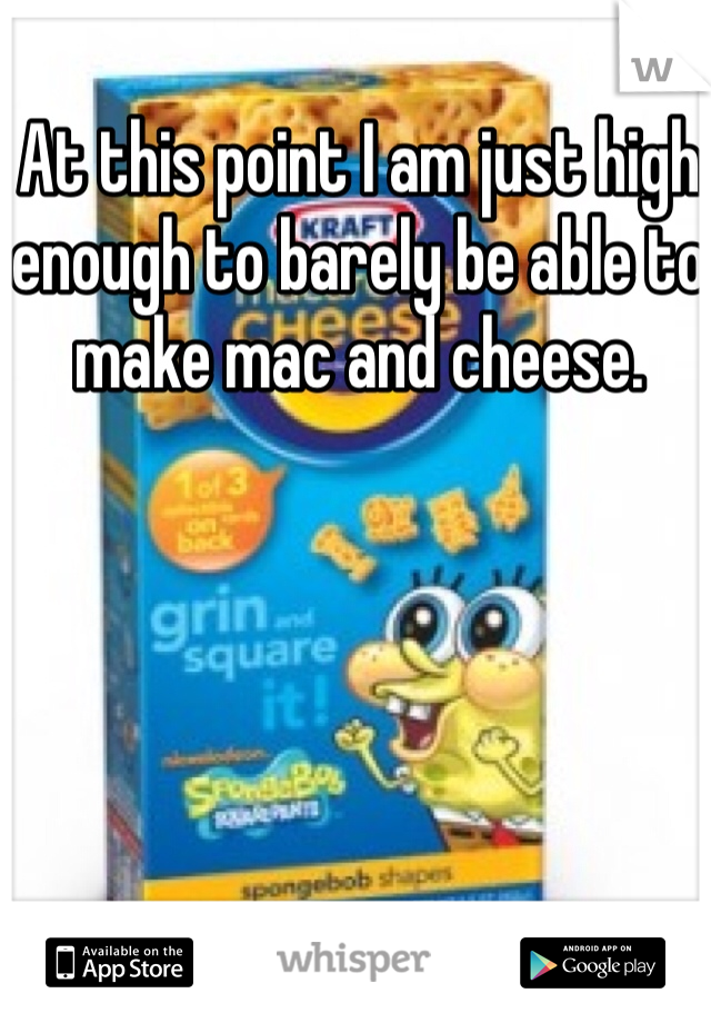 At this point I am just high enough to barely be able to make mac and cheese.