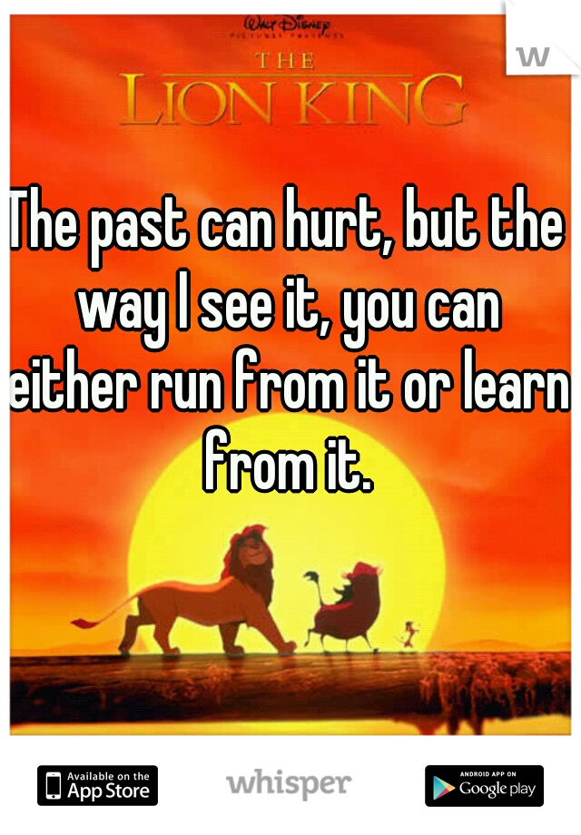 The past can hurt, but the way I see it, you can either run from it or learn from it.