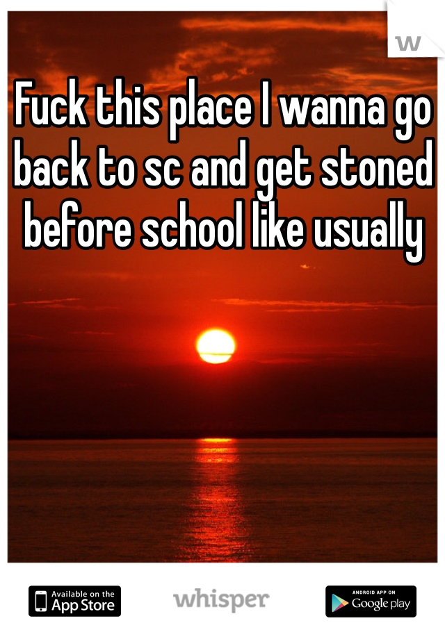Fuck this place I wanna go back to sc and get stoned before school like usually 