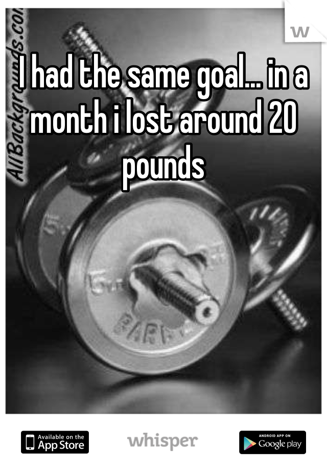 I had the same goal... in a month i lost around 20 pounds