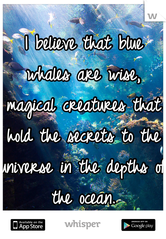 I believe that blue whales are wise, magical creatures that hold the secrets to the universe in the depths of the ocean.