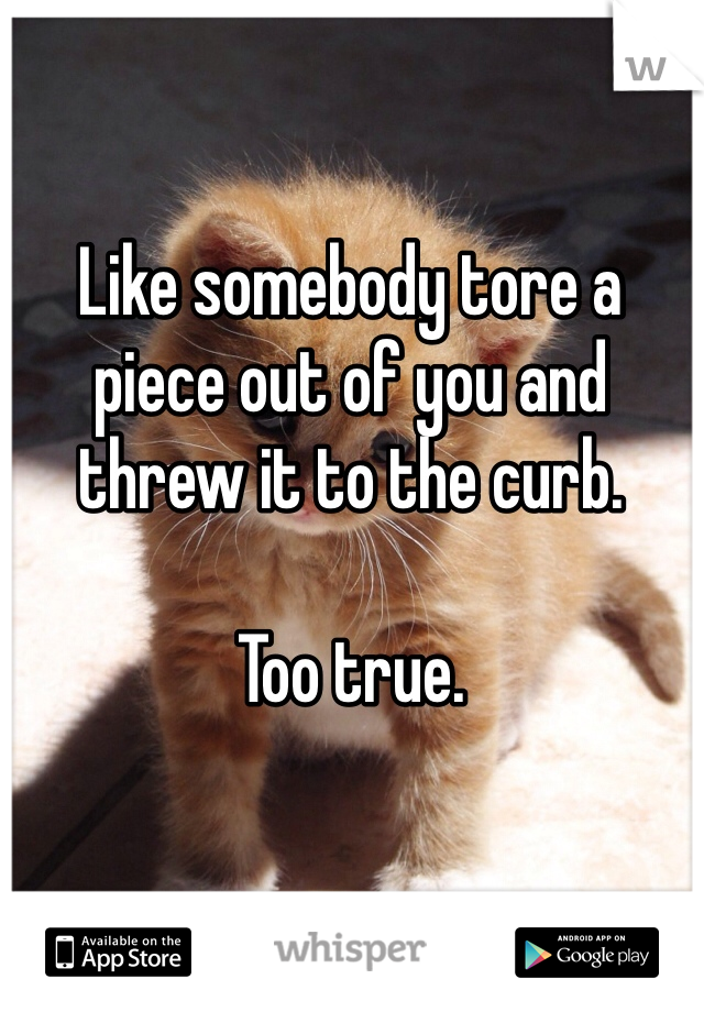 Like somebody tore a piece out of you and threw it to the curb.

Too true.