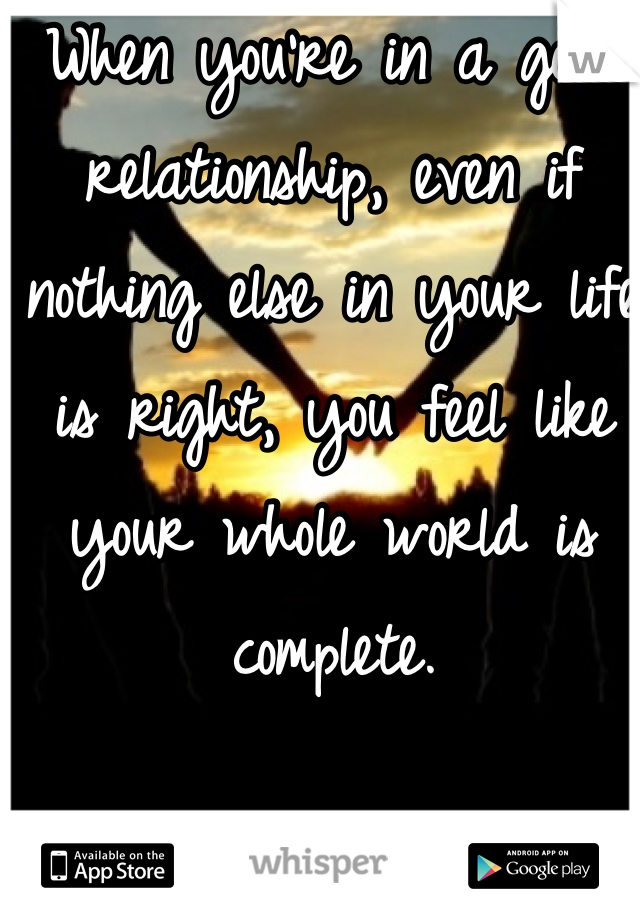 When you're in a good relationship, even if nothing else in your life is right, you feel like your whole world is complete. 