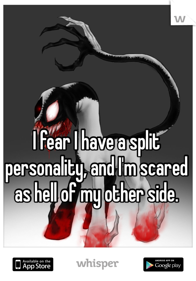 I fear I have a split personality, and I'm scared as hell of my other side.