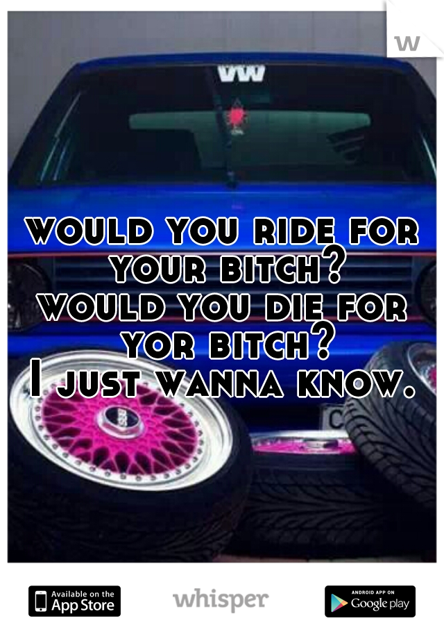 would you ride for your bitch?
would you die for yor bitch?
I just wanna know.