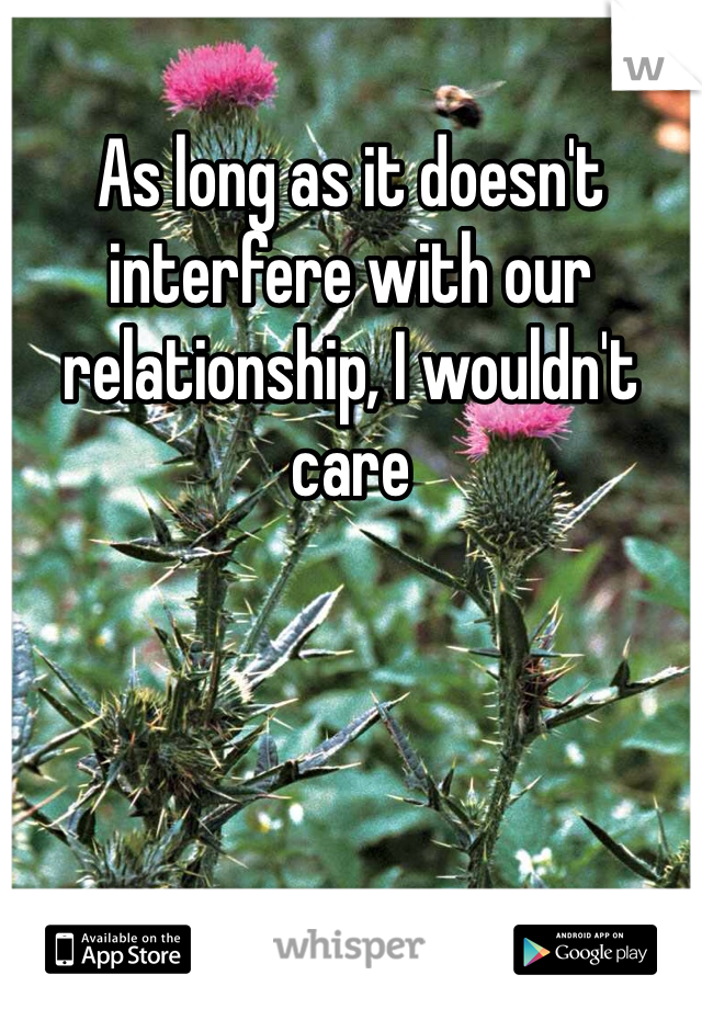 As long as it doesn't interfere with our relationship, I wouldn't care