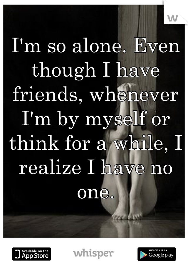 I'm so alone. Even though I have friends, whenever I'm by myself or think for a while, I realize I have no one. 
