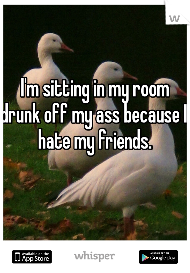 I'm sitting in my room drunk off my ass because I hate my friends. 