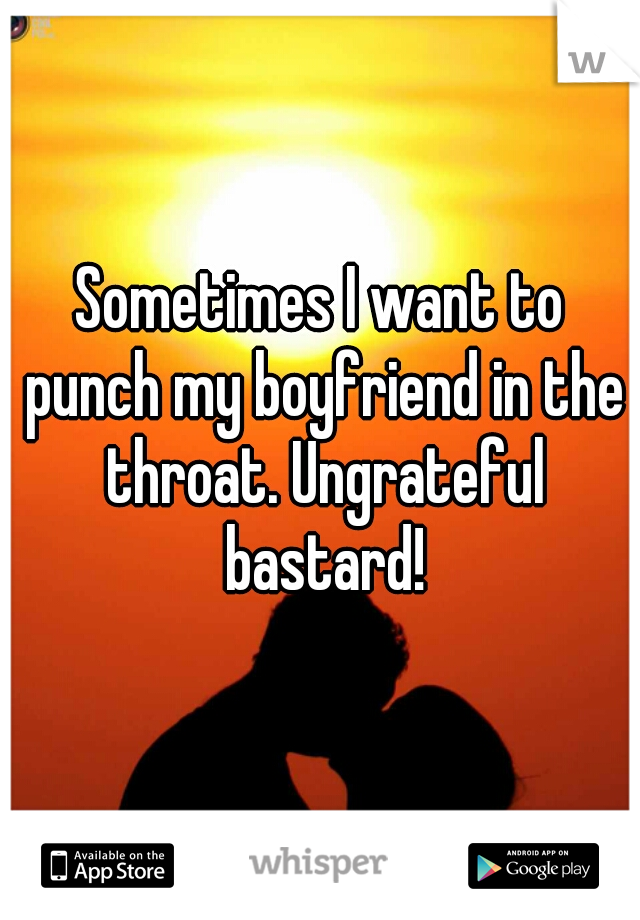 Sometimes I want to punch my boyfriend in the throat. Ungrateful bastard!