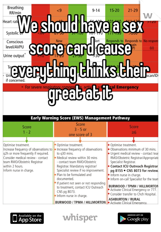 We should have a sex score card cause everything thinks their great at it