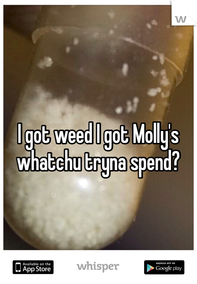 I got weed I got Molly's whatchu tryna spend?