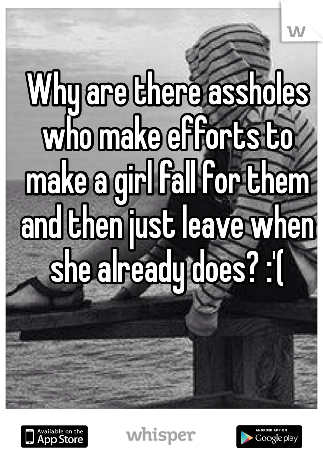 Why are there assholes who make efforts to make a girl fall for them and then just leave when she already does? :'(