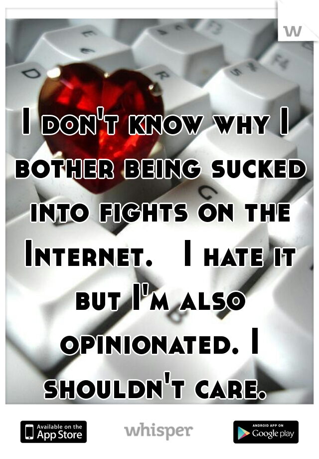 I don't know why I bother being sucked into fights on the Internet.   I hate it but I'm also opinionated. I shouldn't care. 
