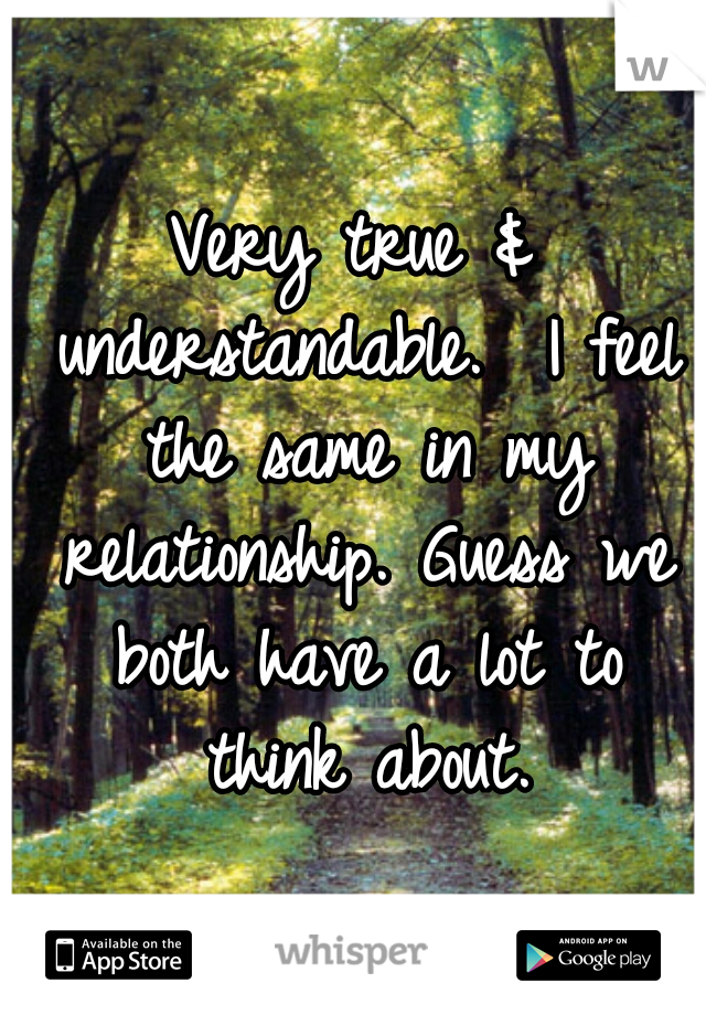 Very true & understandable.  I feel the same in my relationship. Guess we both have a lot to think about.