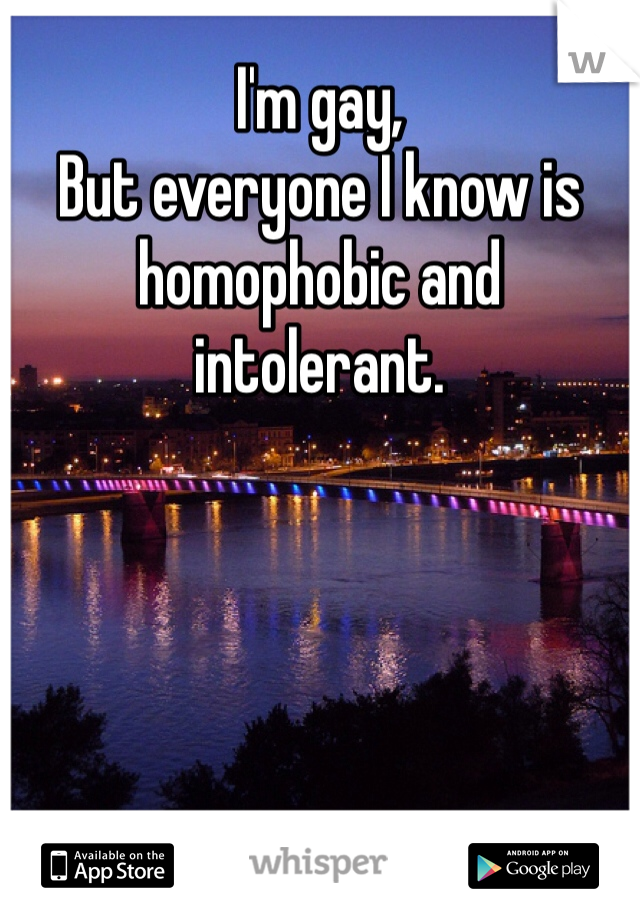 I'm gay, 
But everyone I know is homophobic and intolerant.