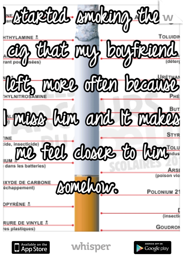 I started smoking the e-cig that my boyfriend left, more often because I miss him and It makes me feel closer to him somehow. 