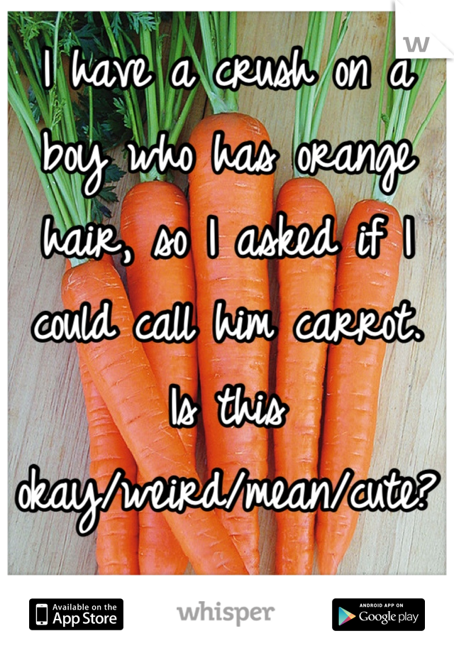 I have a crush on a boy who has orange hair, so I asked if I could call him carrot. 
Is this okay/weird/mean/cute?