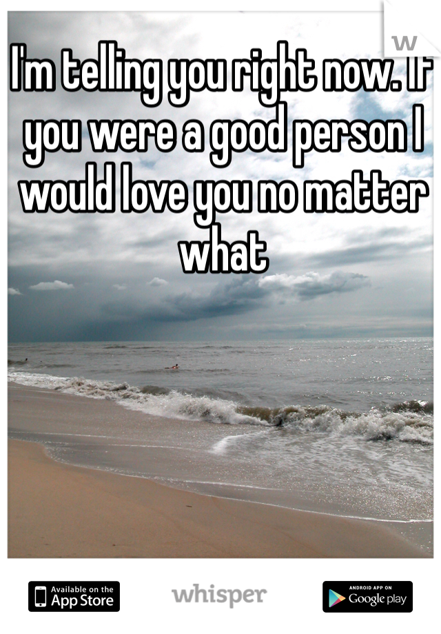 I'm telling you right now. If you were a good person I would love you no matter what 