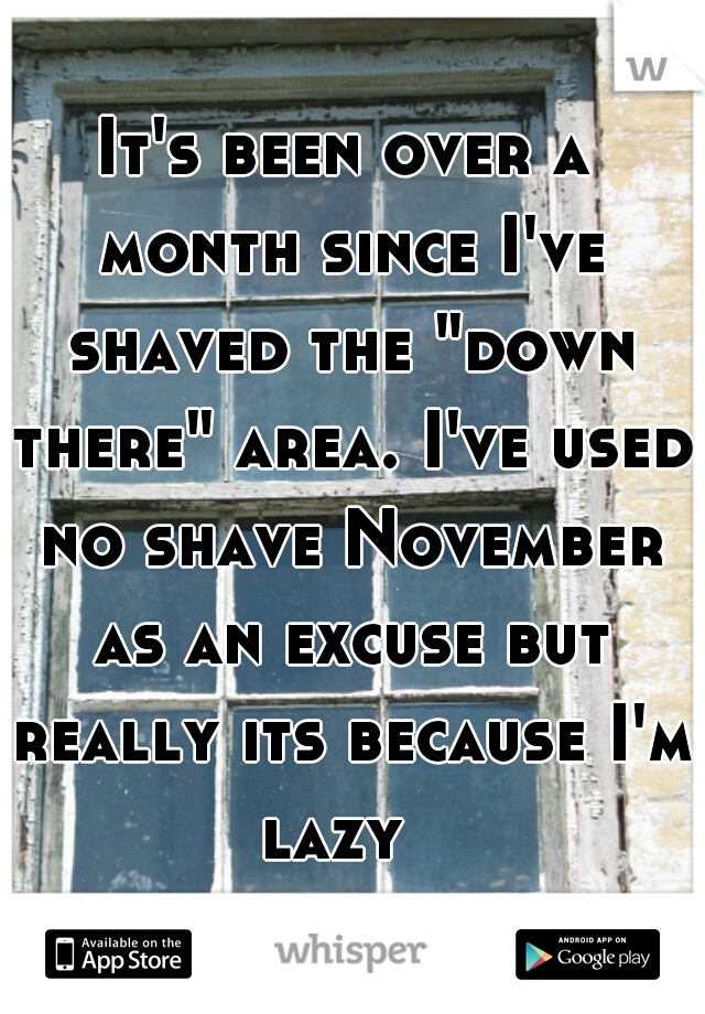It's been over a month since I've shaved the "down there" area. I've used no shave November as an excuse but really its because I'm lazy  
