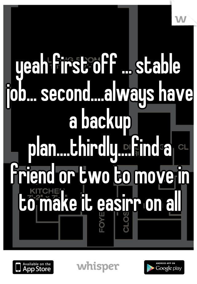 yeah first off ... stable job... second....always have a backup plan....thirdly....find a friend or two to move in to make it easirr on all