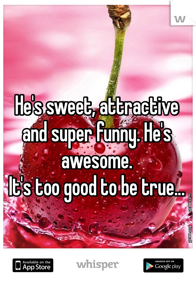 He's sweet, attractive and super funny. He's awesome. 
It's too good to be true...