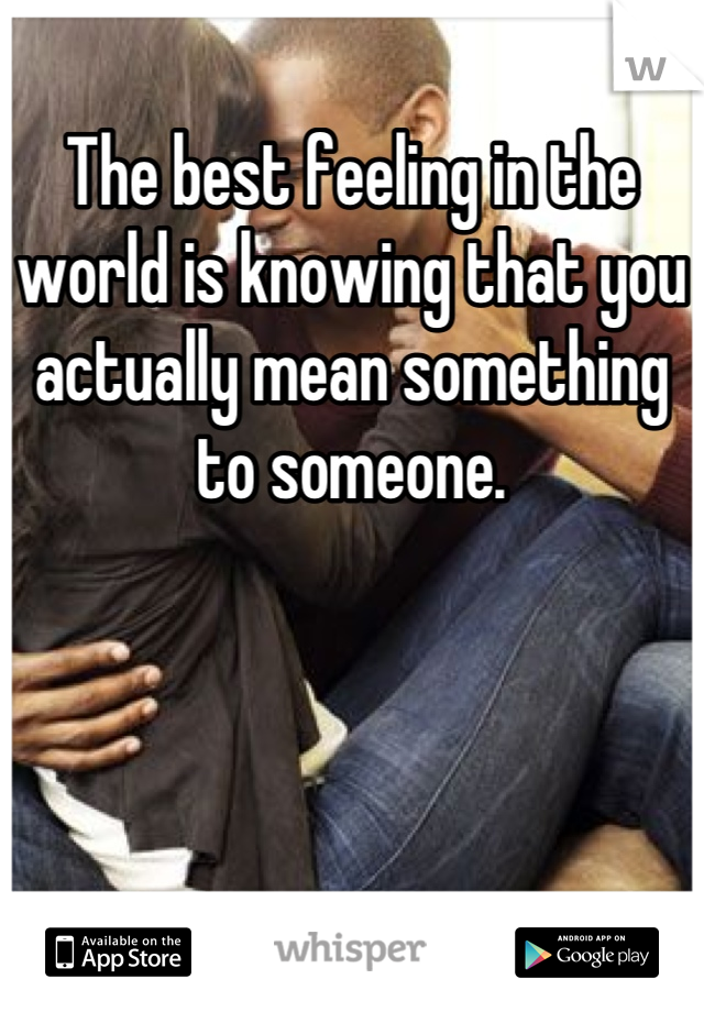 The best feeling in the world is knowing that you actually mean something to someone.