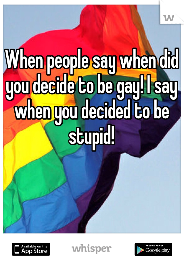 When people say when did you decide to be gay! I say when you decided to be stupid!